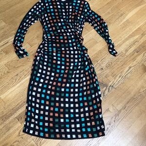 Hugo Boss women’s Esetta plaid long sleeve. Pit  to pit 14”.  Length 45”.